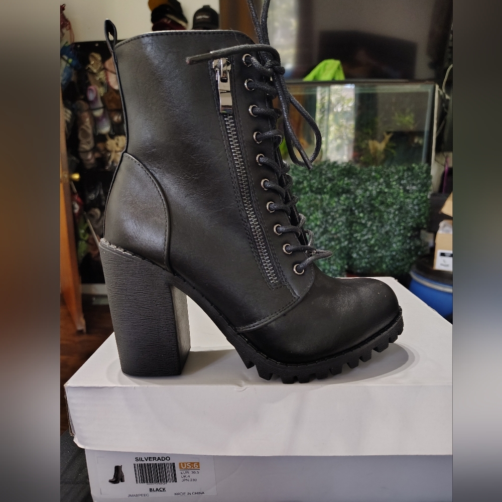 Black Lace-Up Ankle Boots